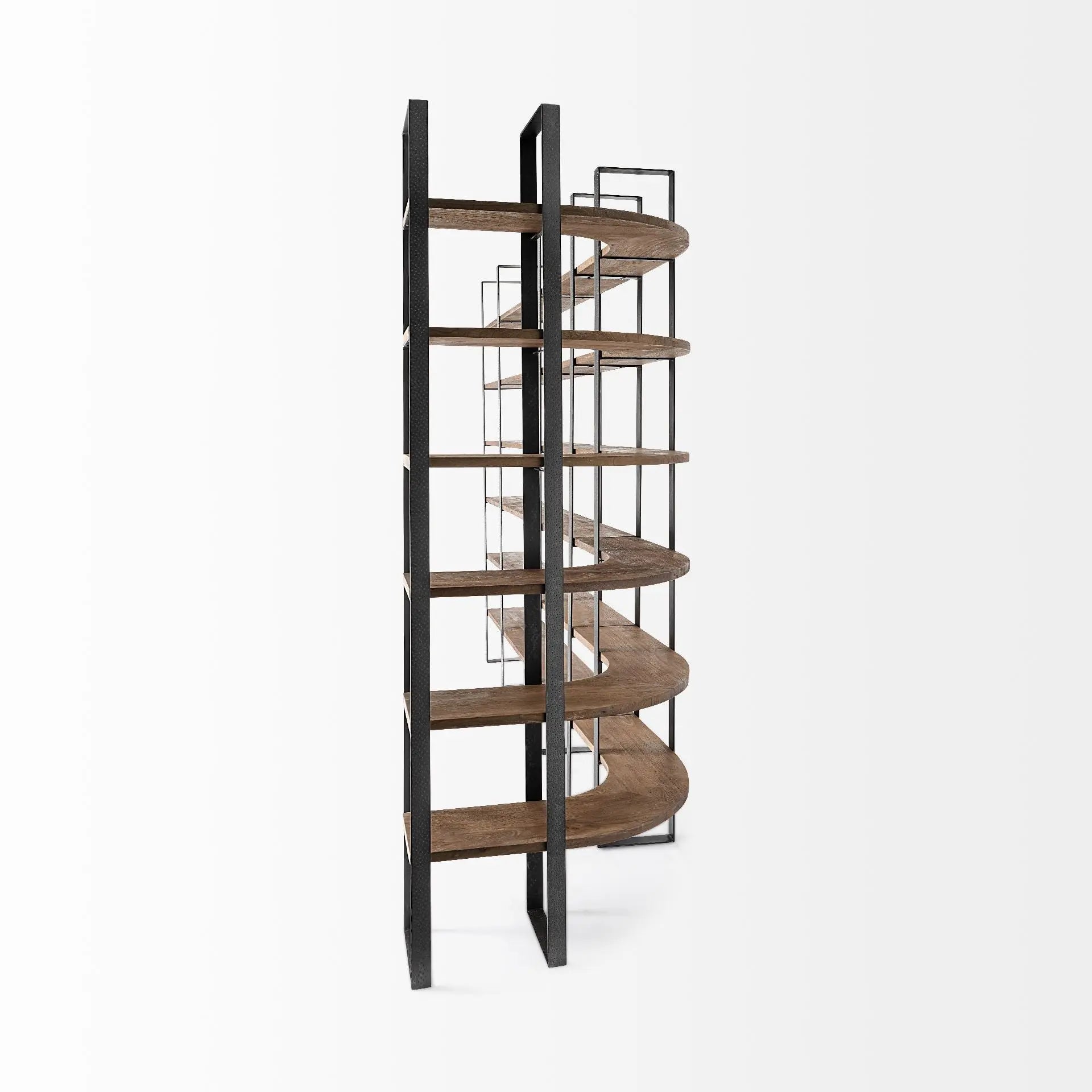 90" Black And Brown Iron and Wood Six Tier Bookcase - GreatEagleInc