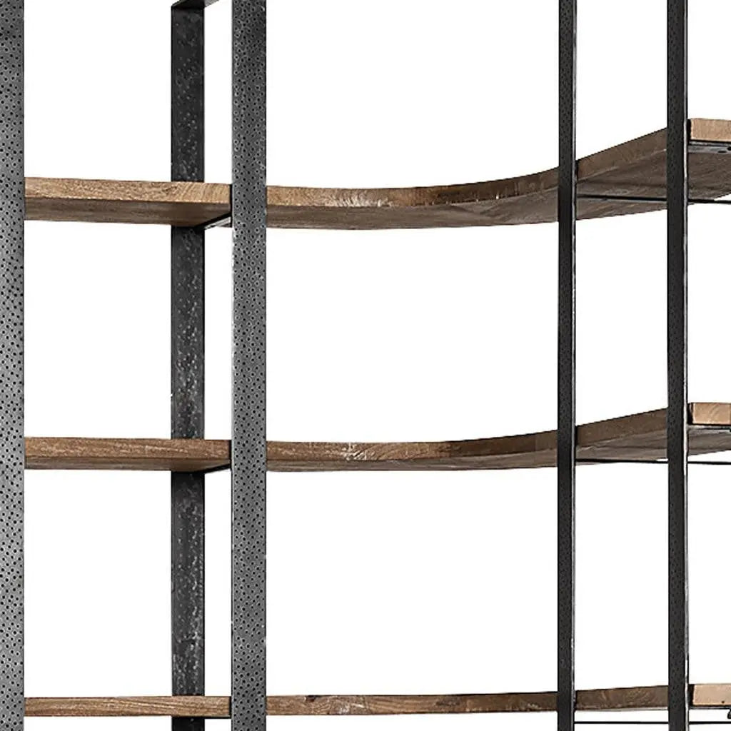 90" Black And Brown Iron and Wood Six Tier Bookcase - GreatEagleInc
