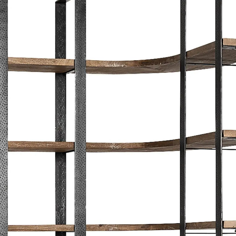 90" Black And Brown Iron and Wood Six Tier Bookcase - GreatEagleInc