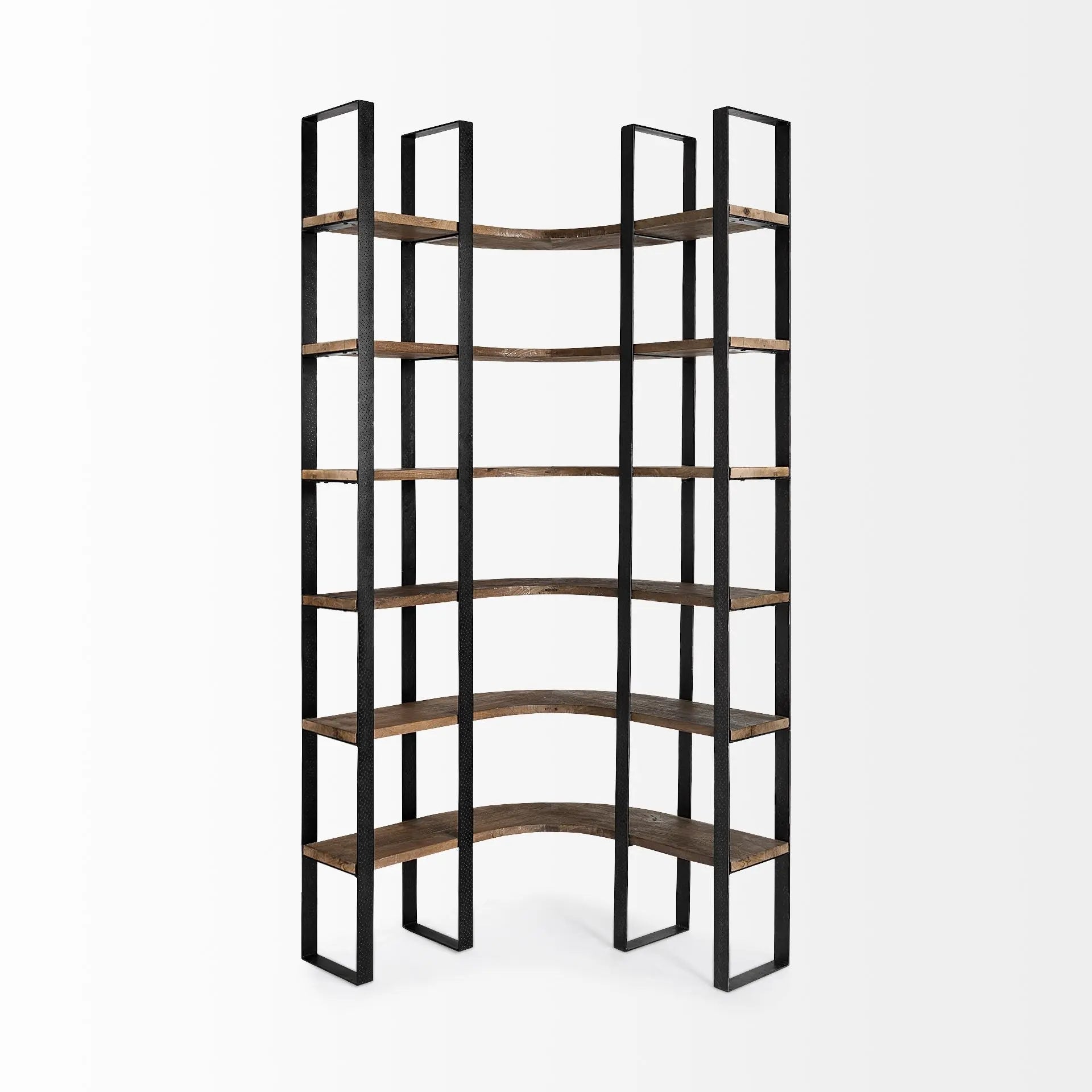 90" Black And Brown Iron and Wood Six Tier Bookcase - GreatEagleInc
