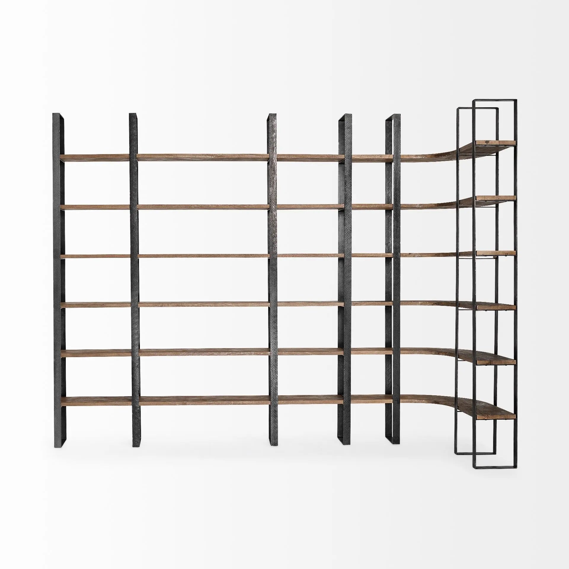 90" Black And Brown Iron and Wood Six Tier Bookcase - GreatEagleInc