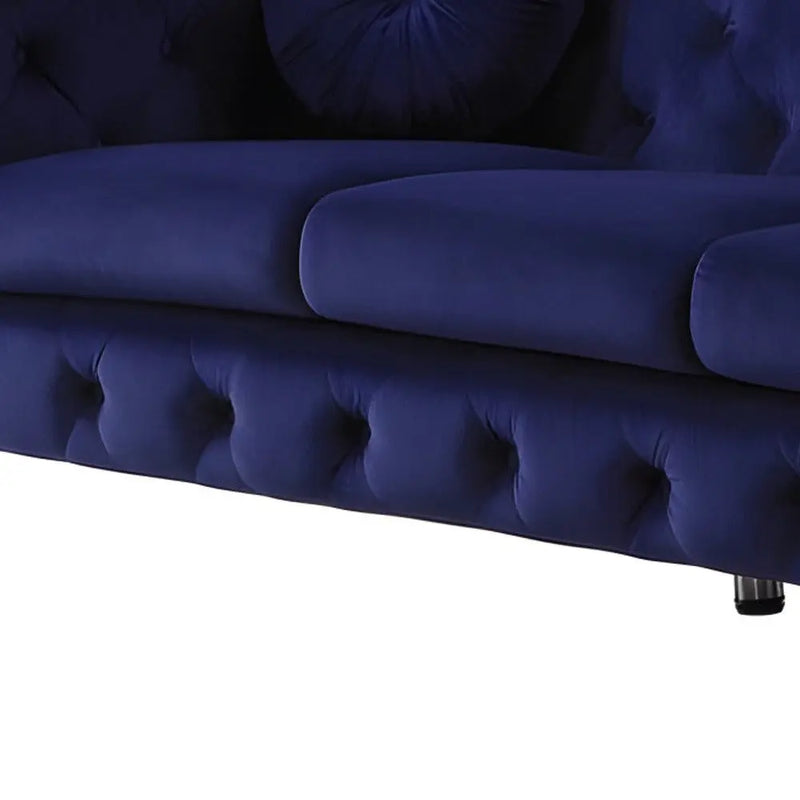 90" Blue Velvet Chesterfield Sofa With Silver Legs Homeroots Living Room