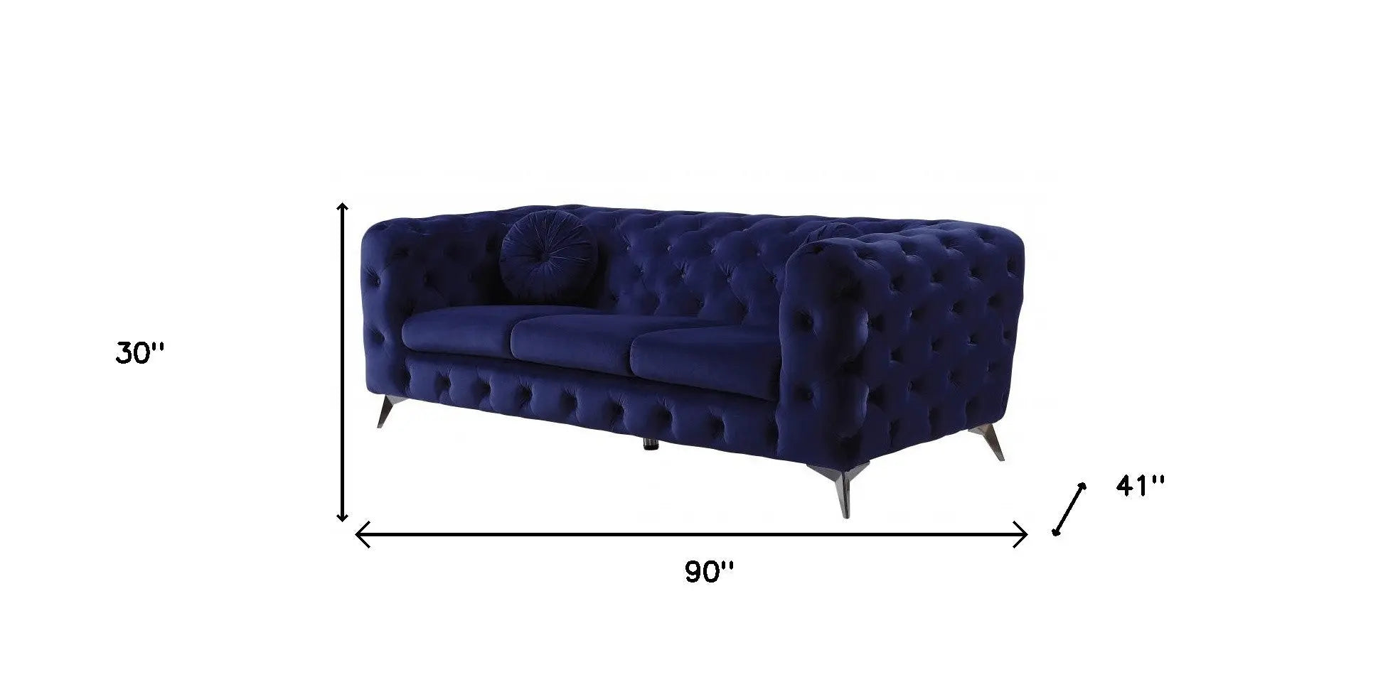 90" Blue Velvet Chesterfield Sofa With Silver Legs Homeroots Living Room