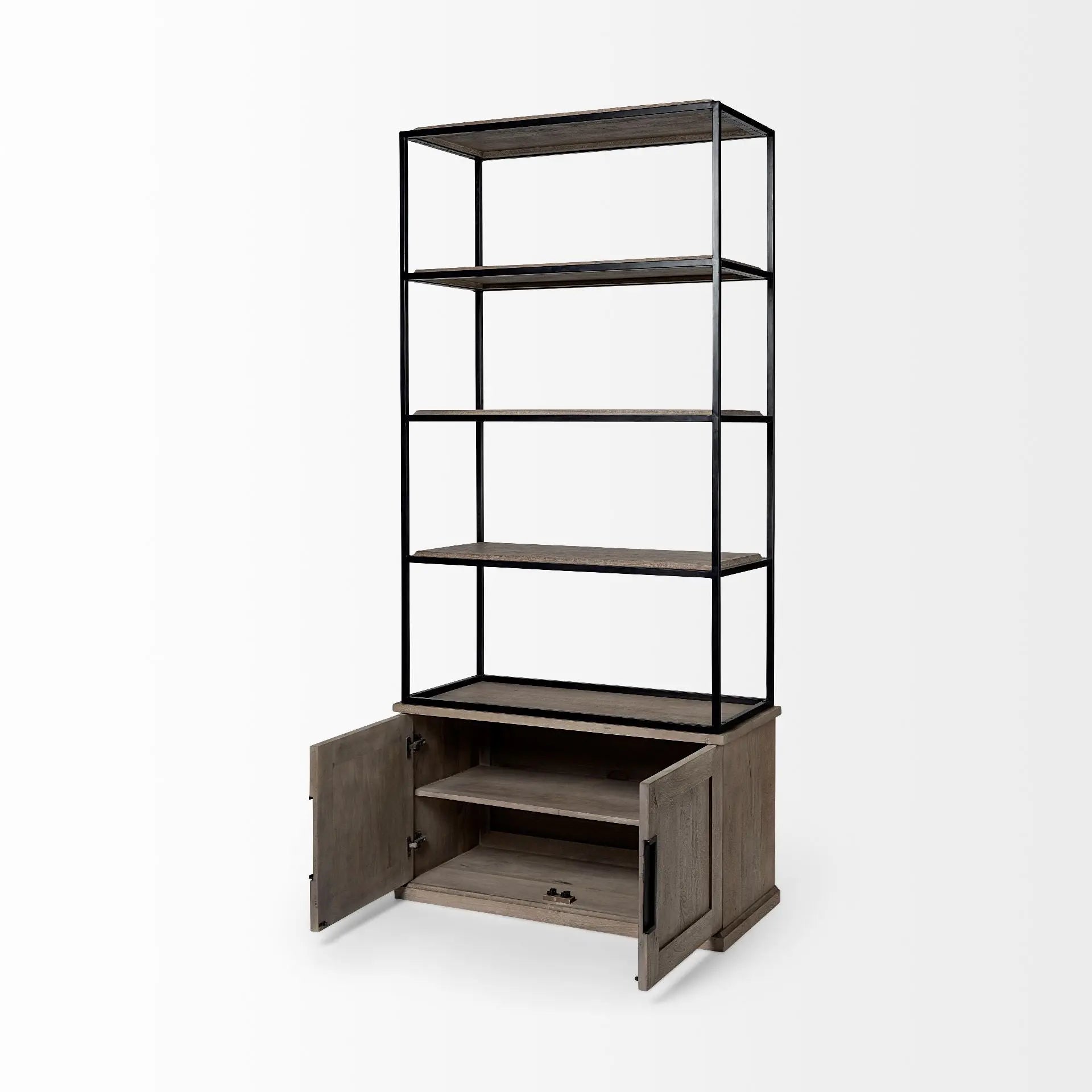 90" Brown Iron and Wood Three Tier Bookcase - GreatEagleInc