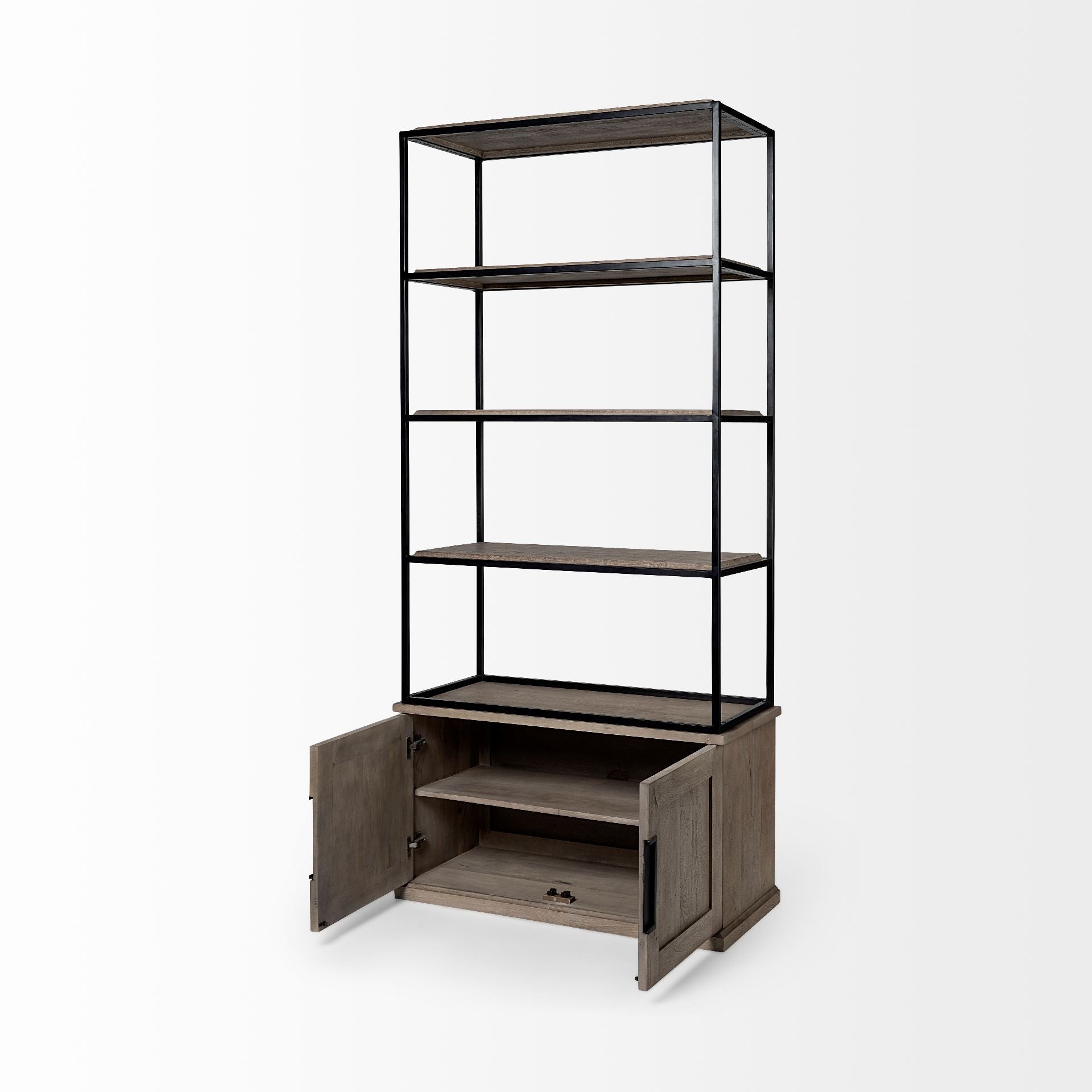 90" Brown Iron and Wood Three Tier Bookcase - GreatEagleInc