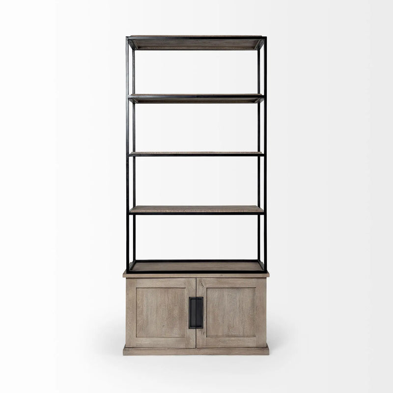 90" Brown Iron and Wood Three Tier Bookcase - GreatEagleInc
