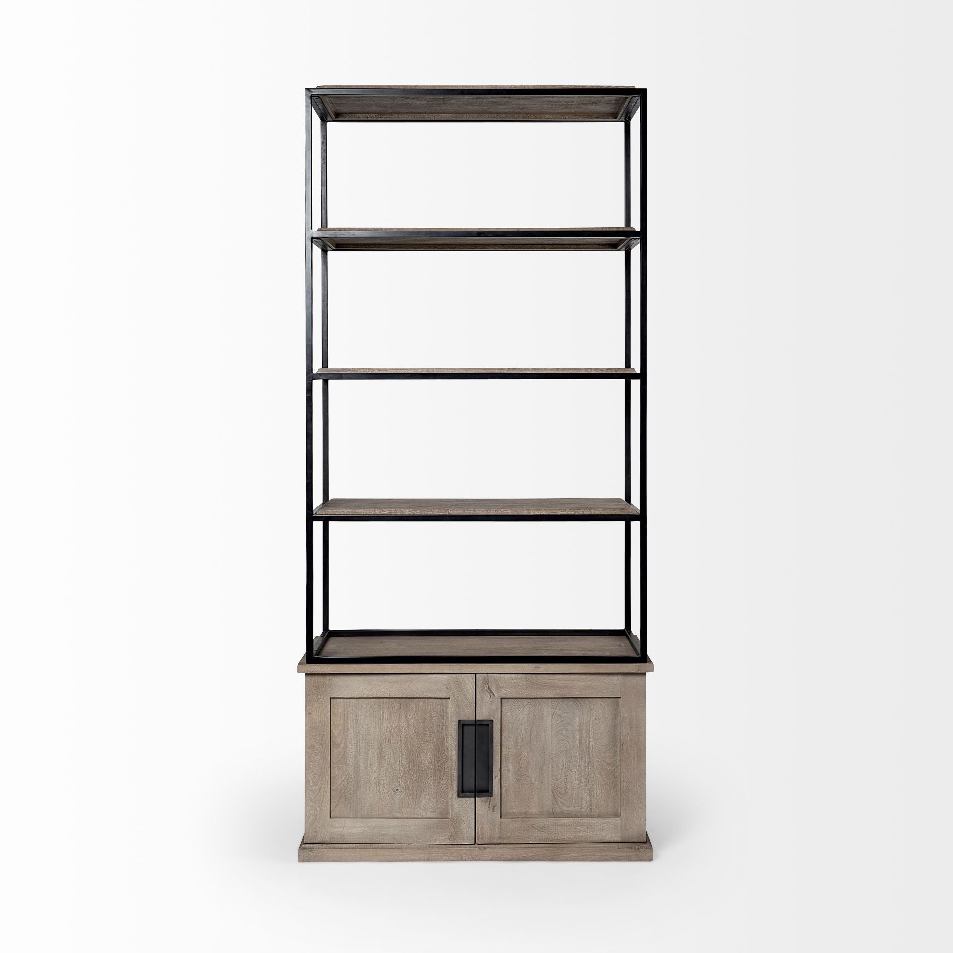 90" Brown Iron and Wood Three Tier Bookcase - GreatEagleInc