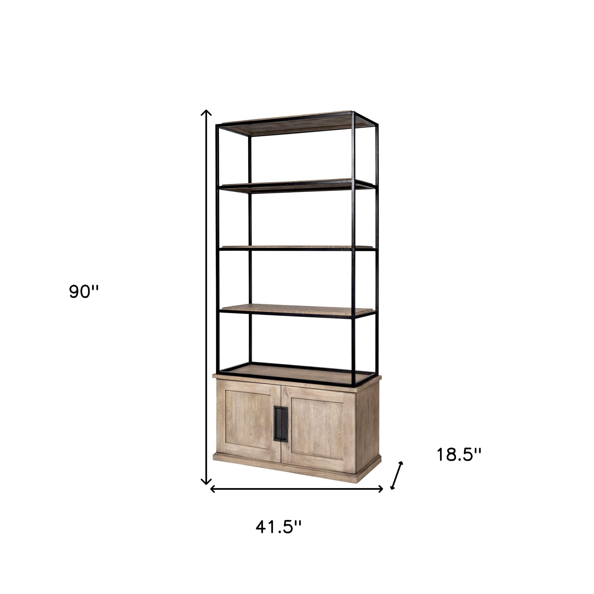 90" Brown Iron and Wood Three Tier Bookcase - GreatEagleInc