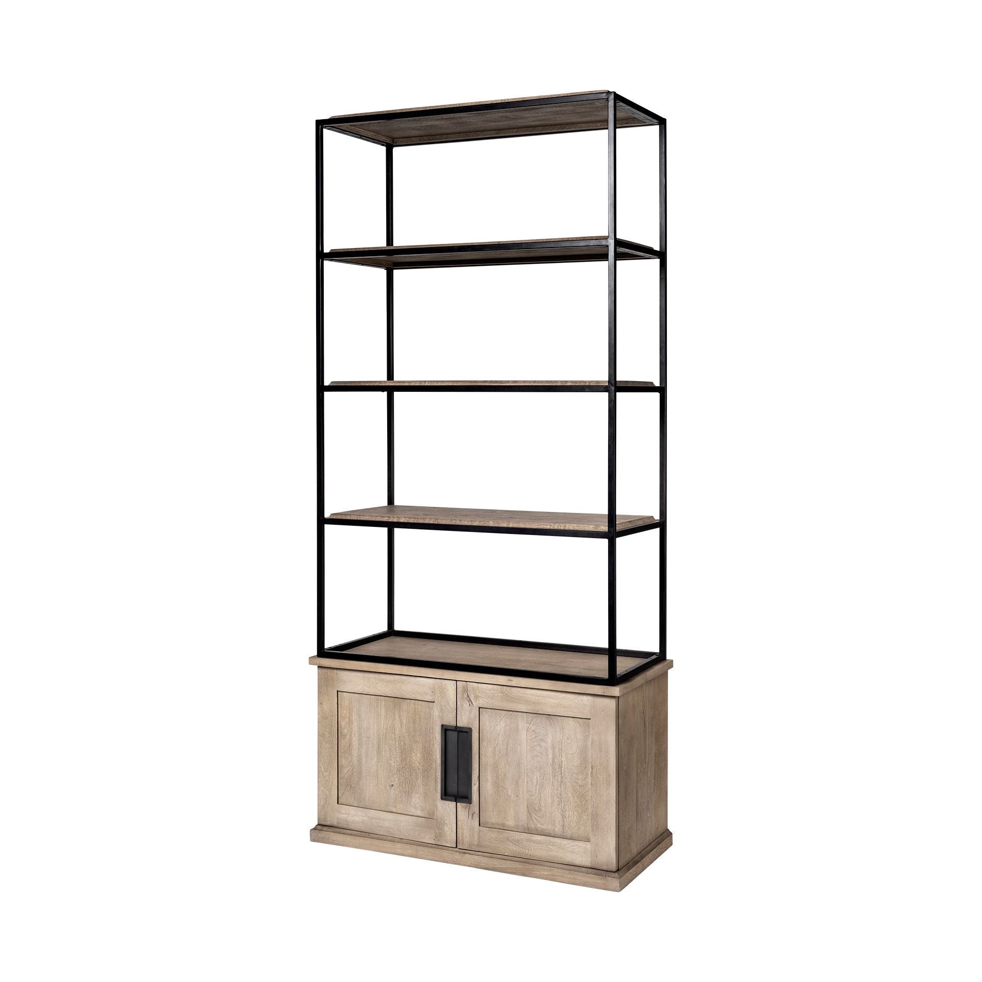 90" Brown Iron and Wood Three Tier Bookcase - GreatEagleInc