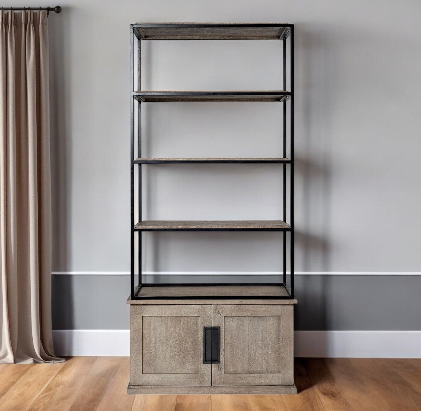 90" Brown Iron and Wood Three Tier Bookcase - GreatEagleInc