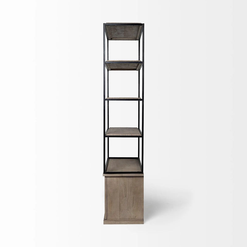 90" Brown Iron and Wood Three Tier Bookcase - GreatEagleInc