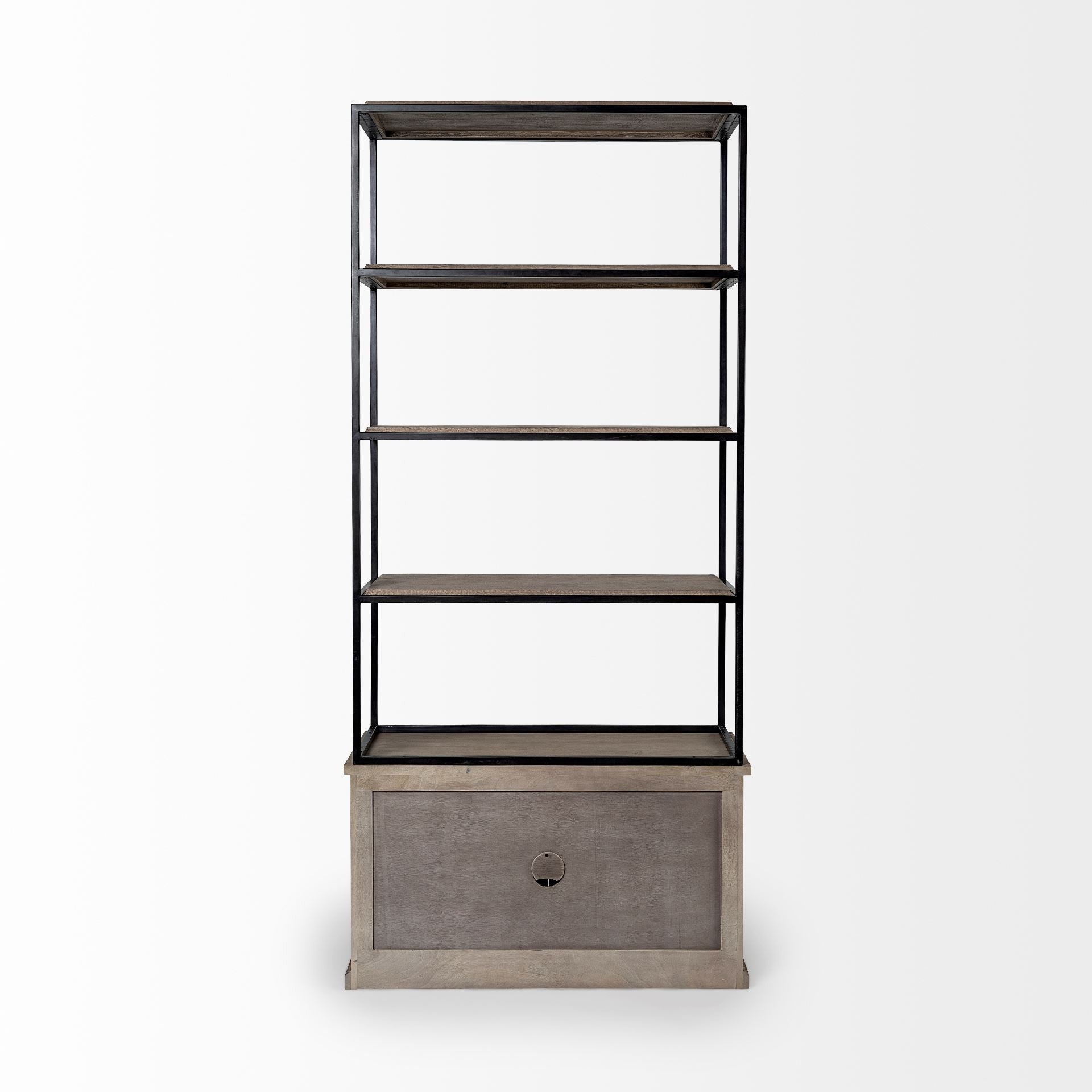 90" Brown Iron and Wood Three Tier Bookcase - GreatEagleInc