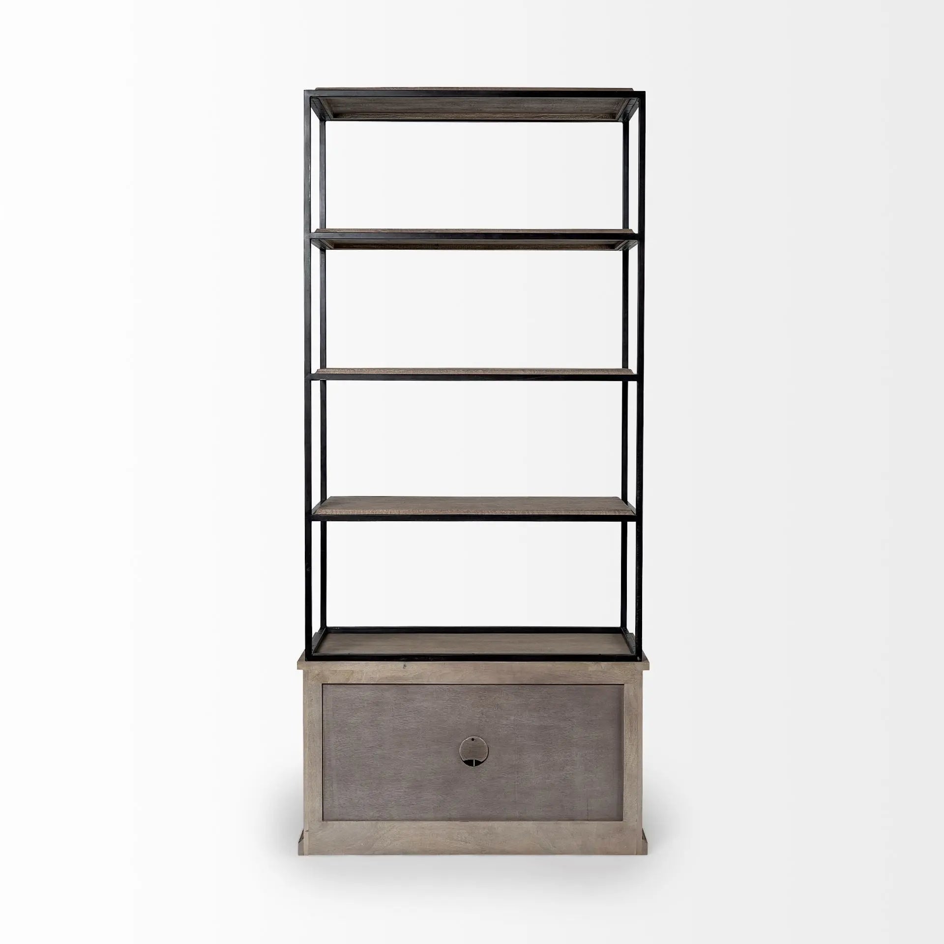 90" Brown Iron and Wood Three Tier Bookcase - GreatEagleInc