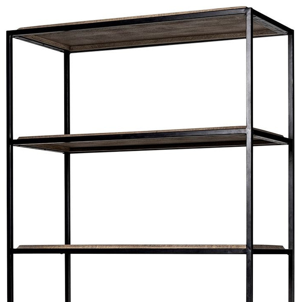 90" Brown Iron and Wood Three Tier Bookcase - GreatEagleInc