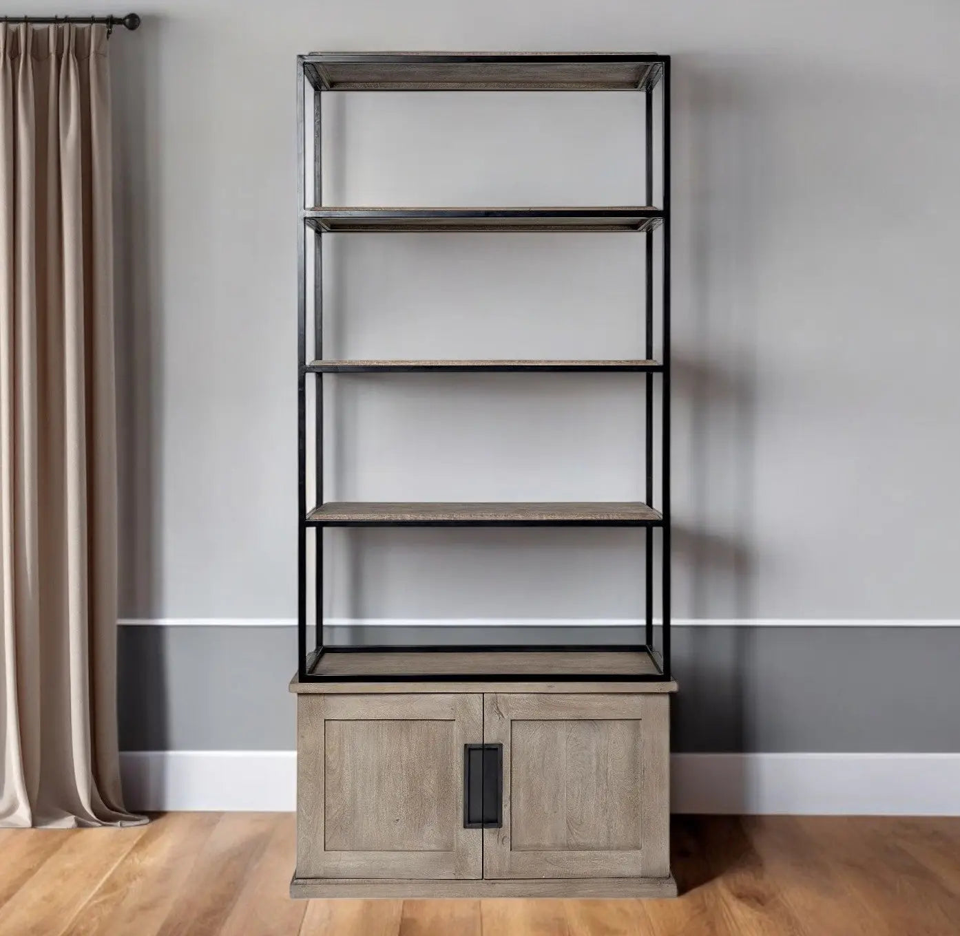 90" Brown Iron and Wood Three Tier Bookcase - GreatEagleInc
