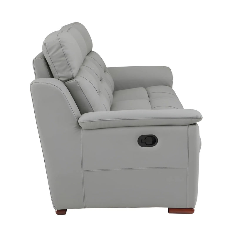 90" Gray Faux Leather Reclining Sofa With Brown Legs Homeroots Living Room
