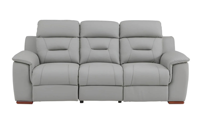 90" Gray Faux Leather Reclining Sofa With Brown Legs Homeroots Living Room