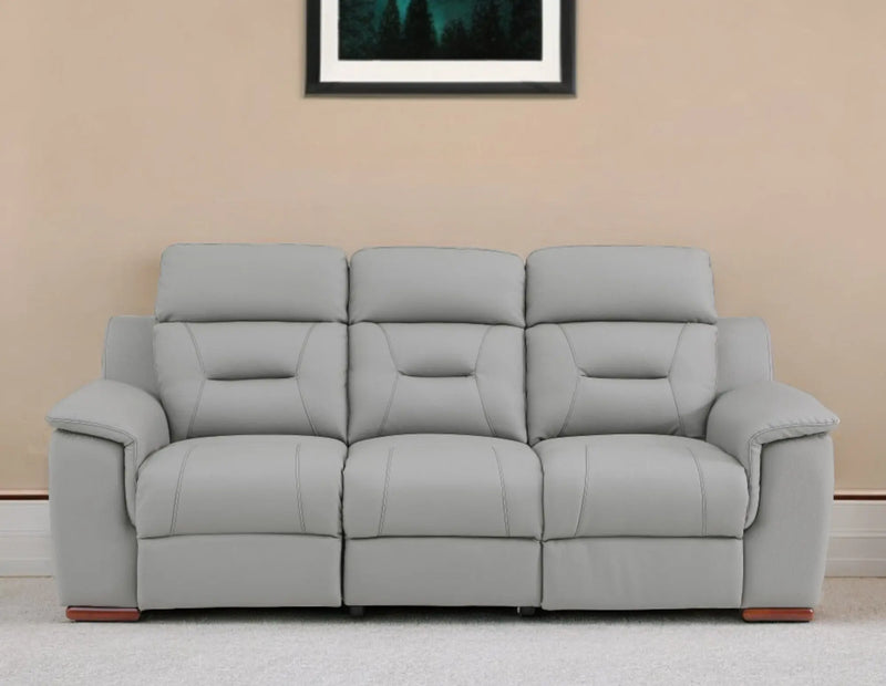 90" Gray Faux Leather Reclining Sofa With Brown Legs Homeroots Living Room