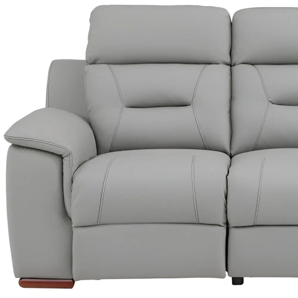90" Gray Faux Leather Reclining Sofa With Brown Legs Homeroots Living Room