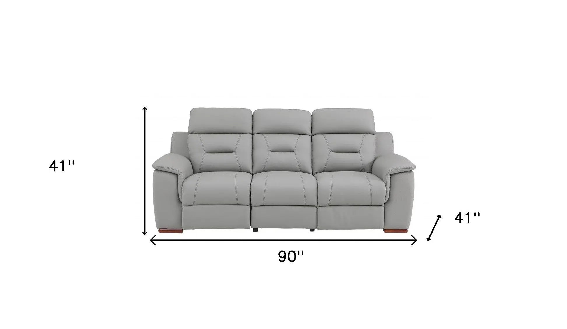 90" Gray Faux Leather Reclining Sofa With Brown Legs Homeroots Living Room