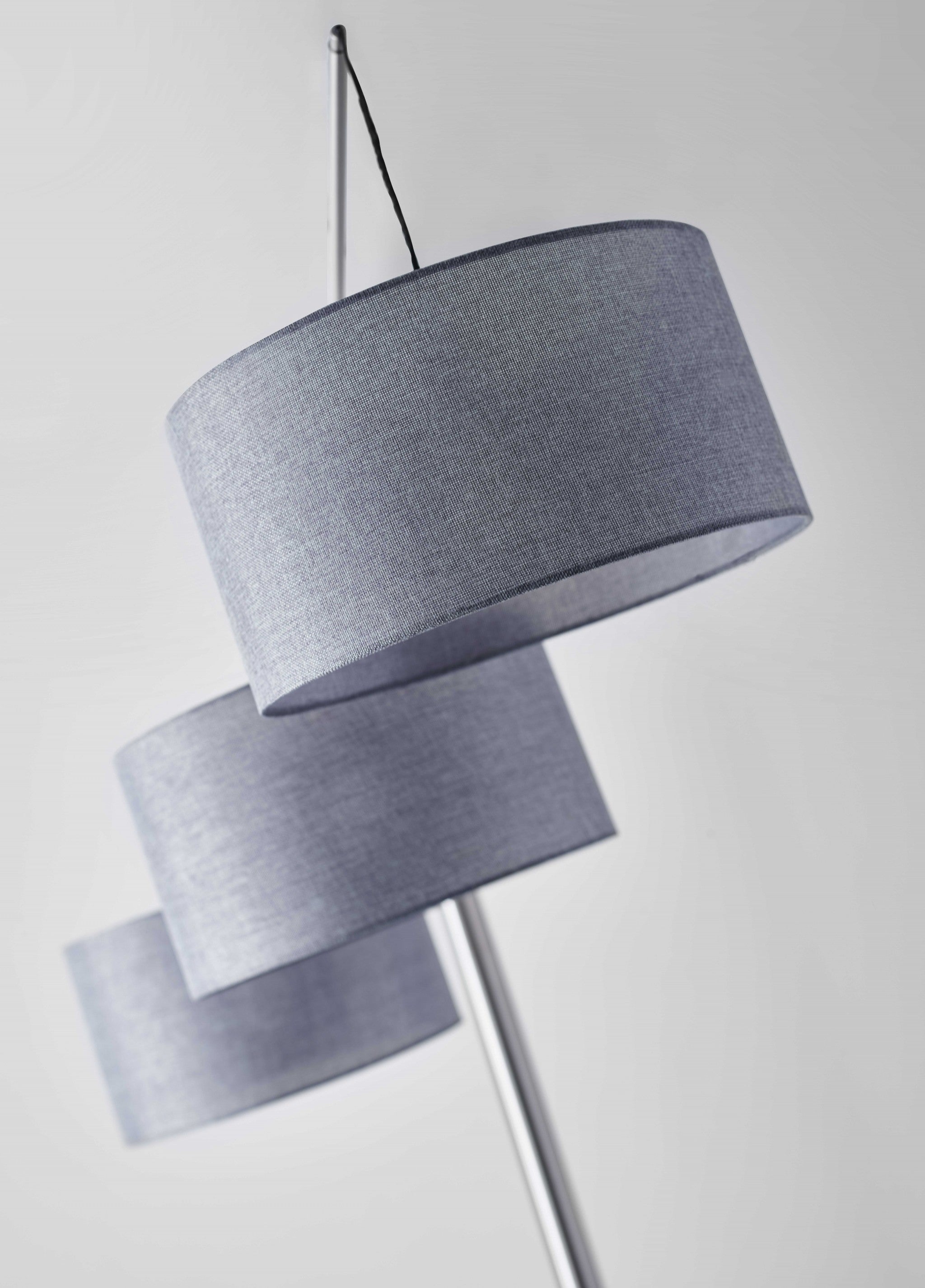 91" Silver Three Light Tree Floor Lamp With Gray Linen Drum Shade - GreatEagleInc