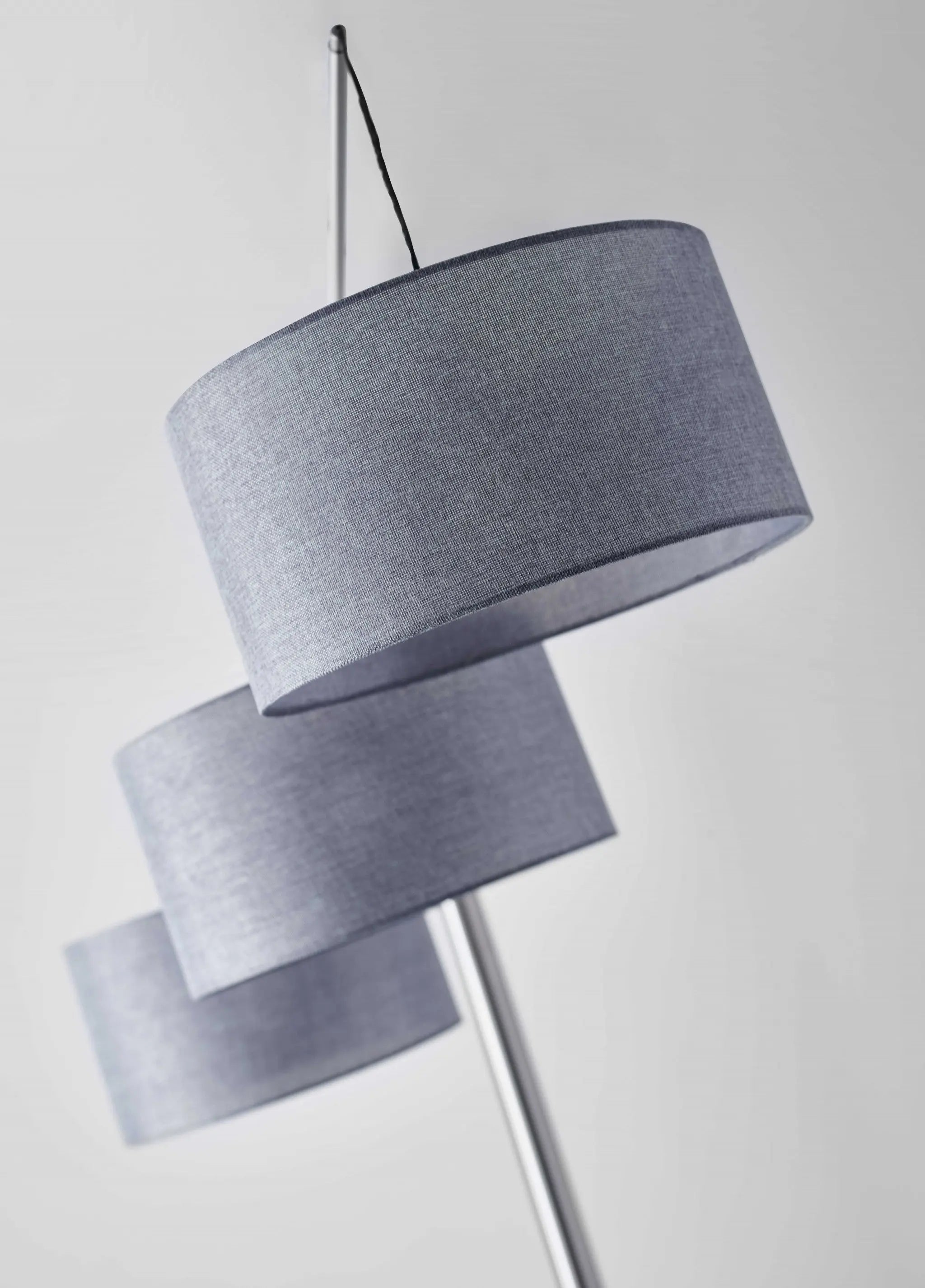 91" Silver Three Light Tree Floor Lamp With Gray Linen Drum Shade - GreatEagleInc