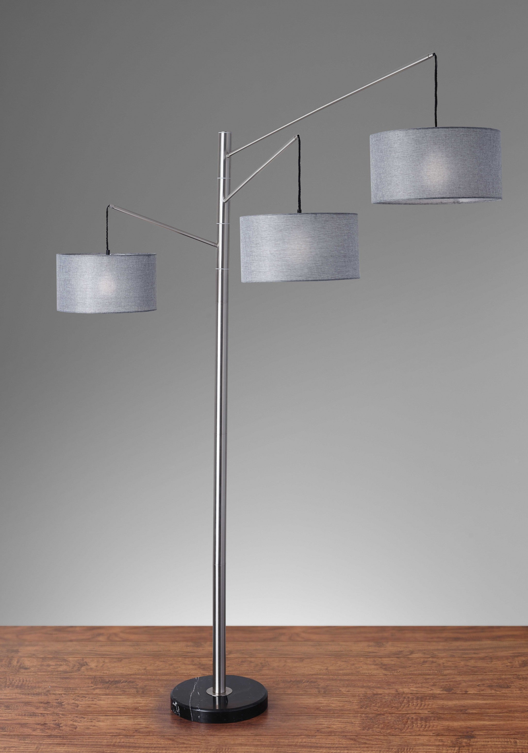 91" Silver Three Light Tree Floor Lamp With Gray Linen Drum Shade - GreatEagleInc