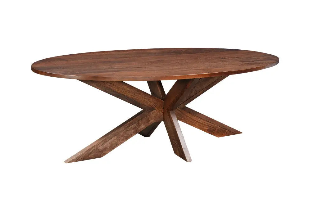 92" Brown Solid Wood Cross Leg Base Oval Dining Table Homeroots Kitchen & Dining