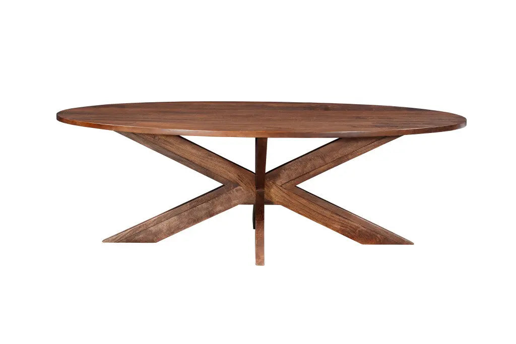 92" Brown Solid Wood Cross Leg Base Oval Dining Table Homeroots Kitchen & Dining