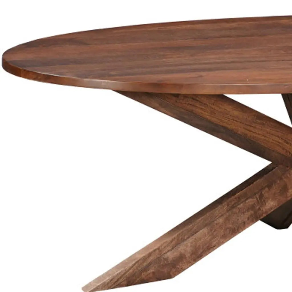 92" Brown Solid Wood Cross Leg Base Oval Dining Table Homeroots Kitchen & Dining