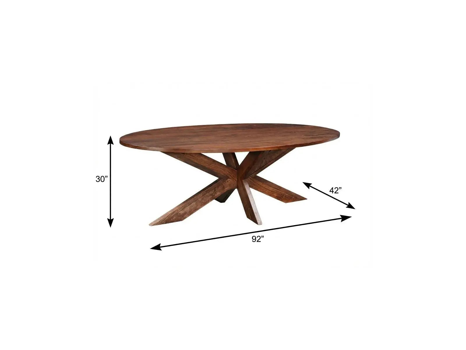 92" Brown Solid Wood Cross Leg Base Oval Dining Table Homeroots Kitchen & Dining