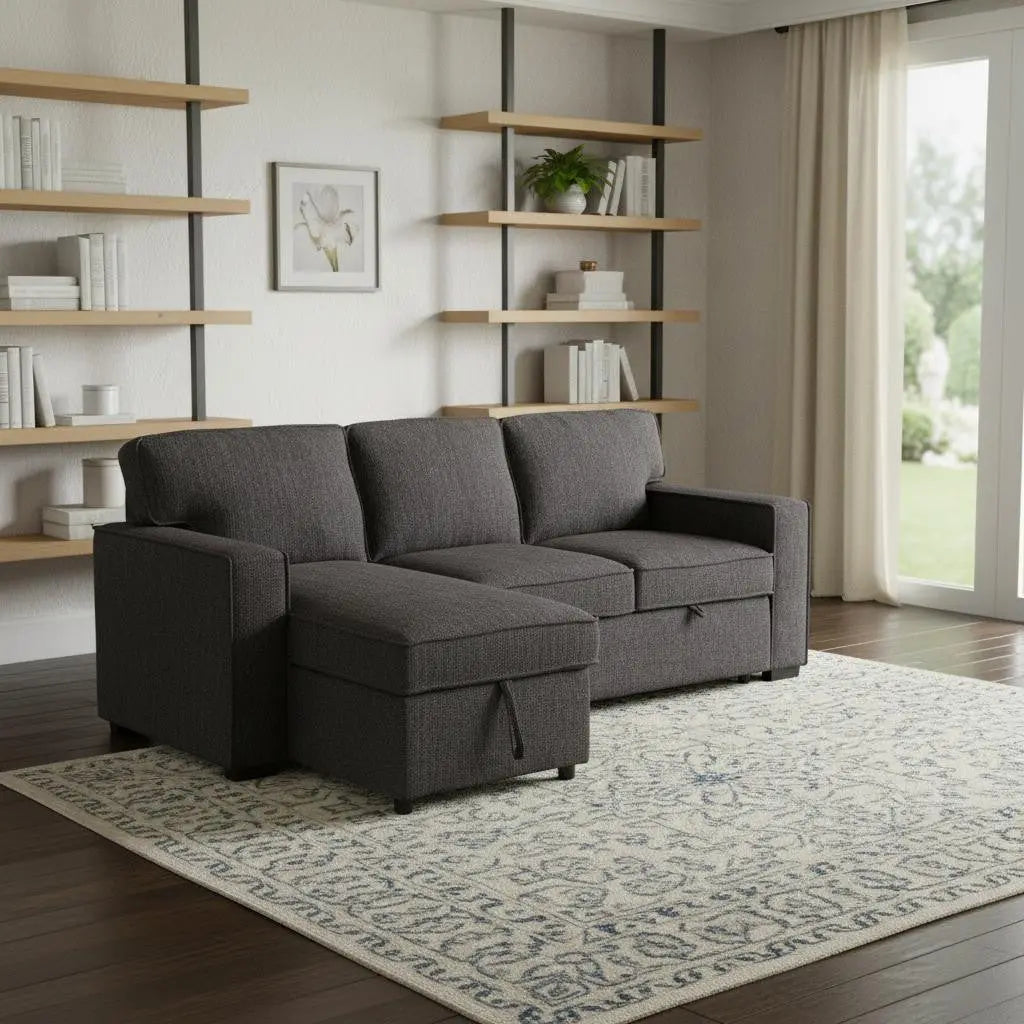 92" Dark Gray Upholstered Sleeper USB Sleeper Sofa With Toss Pillow Homeroots Living Room