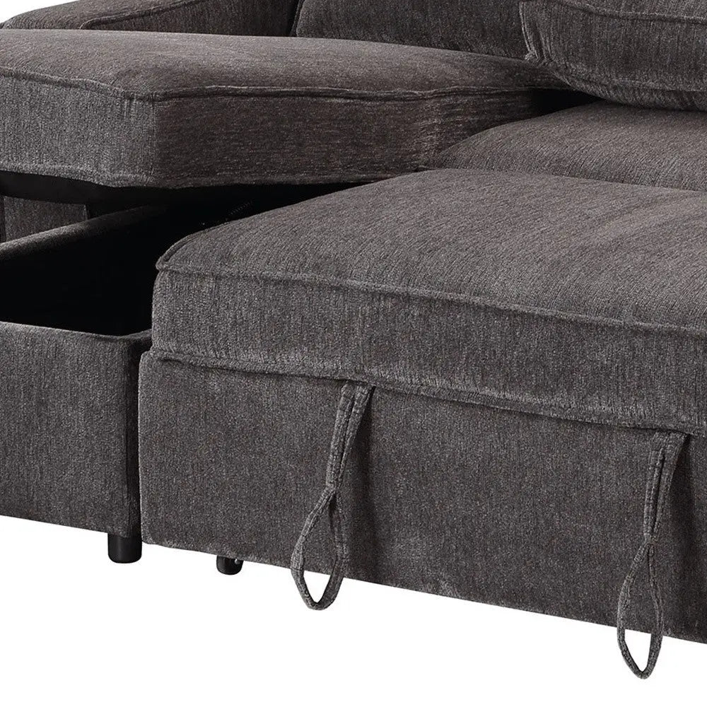 92" Dark Gray Upholstered Sleeper USB Sleeper Sofa With Toss Pillow Homeroots Living Room