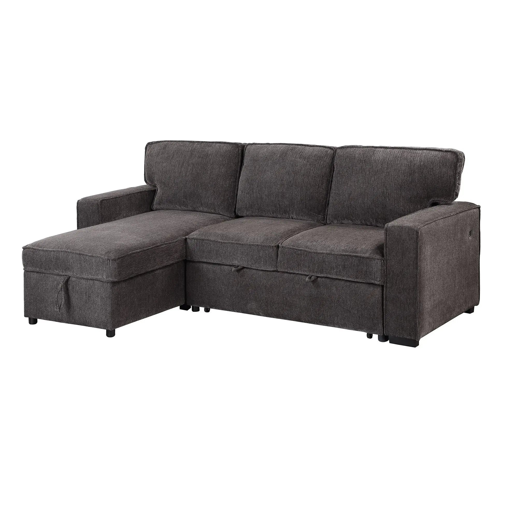 92" Dark Gray Upholstered Sleeper USB Sleeper Sofa With Toss Pillow Homeroots Living Room