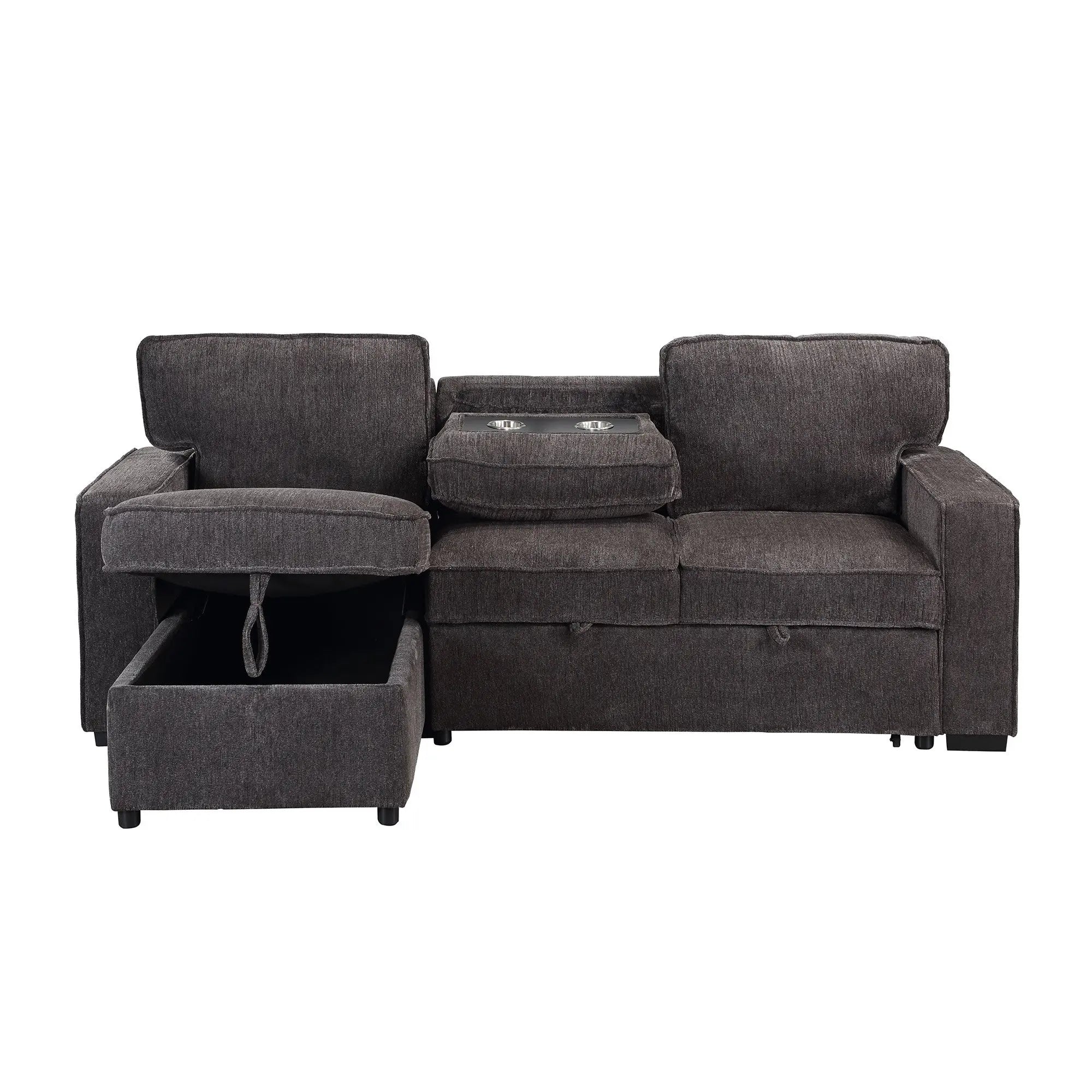 92" Dark Gray Upholstered Sleeper USB Sleeper Sofa With Toss Pillow Homeroots Living Room