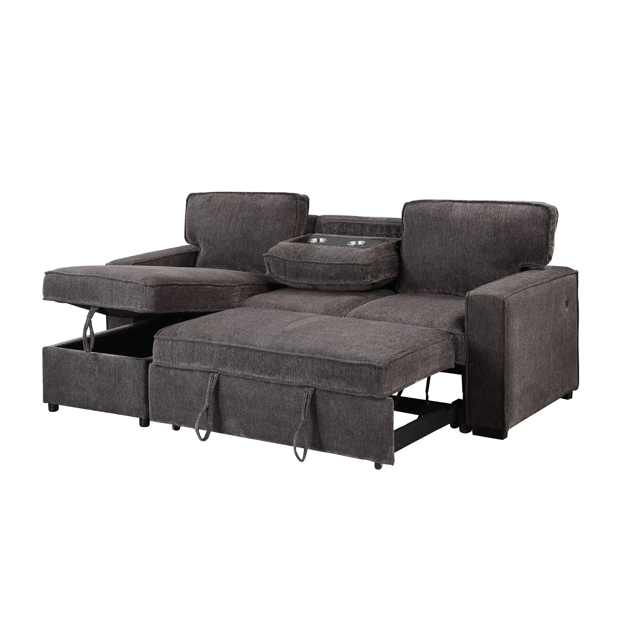 92" Dark Gray Upholstered Sleeper USB Sleeper Sofa With Toss Pillow Homeroots Living Room