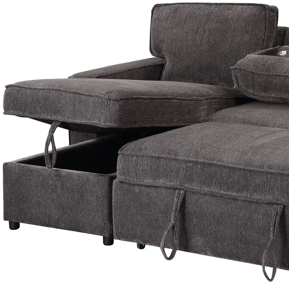 92" Dark Gray Upholstered Sleeper USB Sleeper Sofa With Toss Pillow Homeroots Living Room