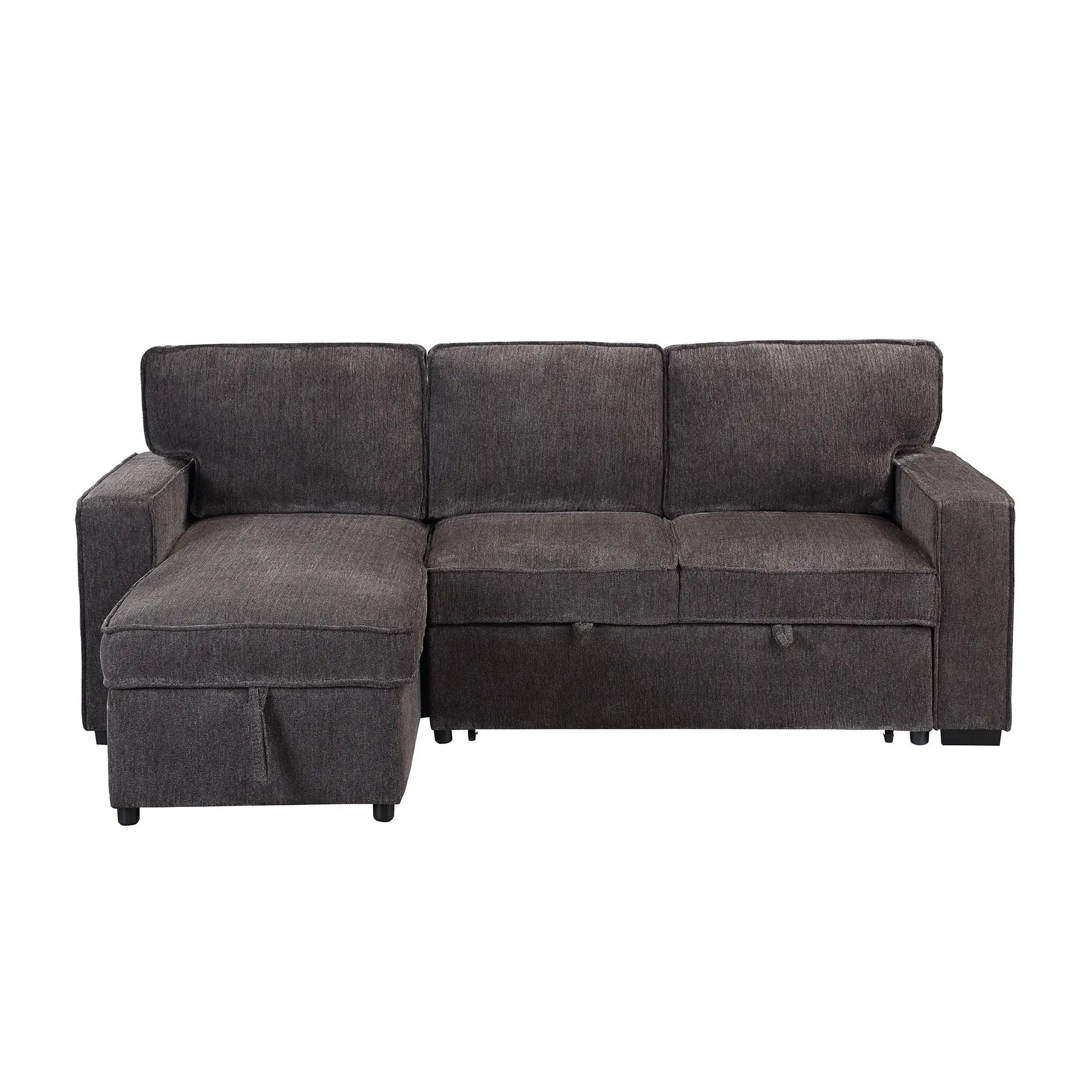 92" Dark Gray Upholstered Sleeper USB Sleeper Sofa With Toss Pillow Homeroots Living Room