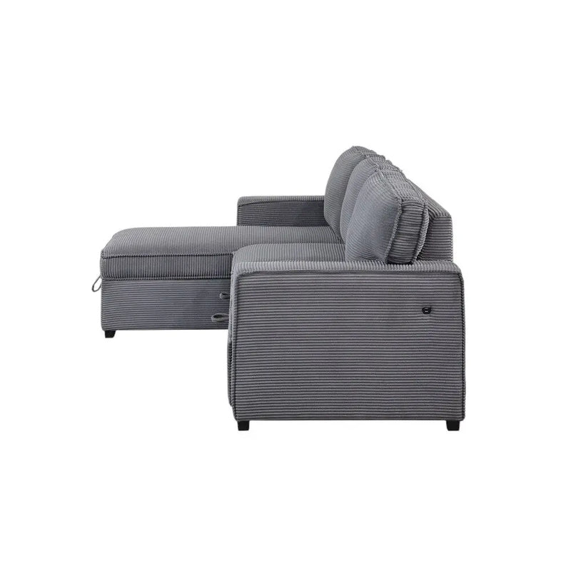 92" Light Gray Sleeper USB Sleeper Sofa And Toss Pillow With Black Legs Homeroots Living Room