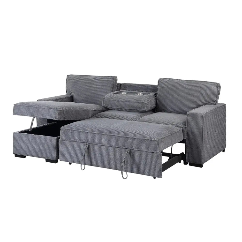 92" Light Gray Sleeper USB Sleeper Sofa And Toss Pillow With Black Legs Homeroots Living Room