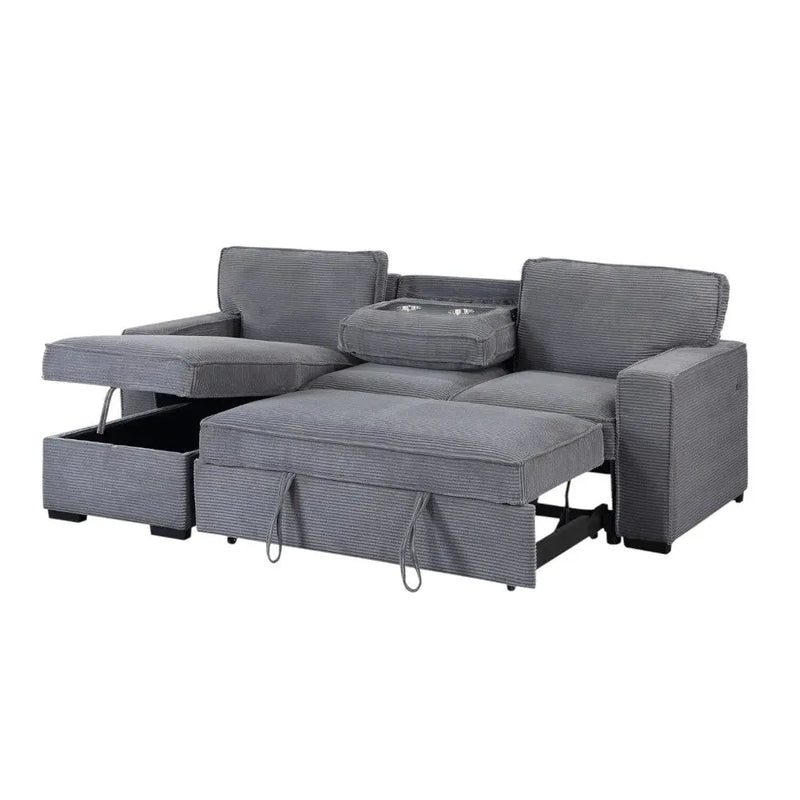 92" Light Gray Sleeper USB Sleeper Sofa And Toss Pillow With Black Legs Homeroots Living Room