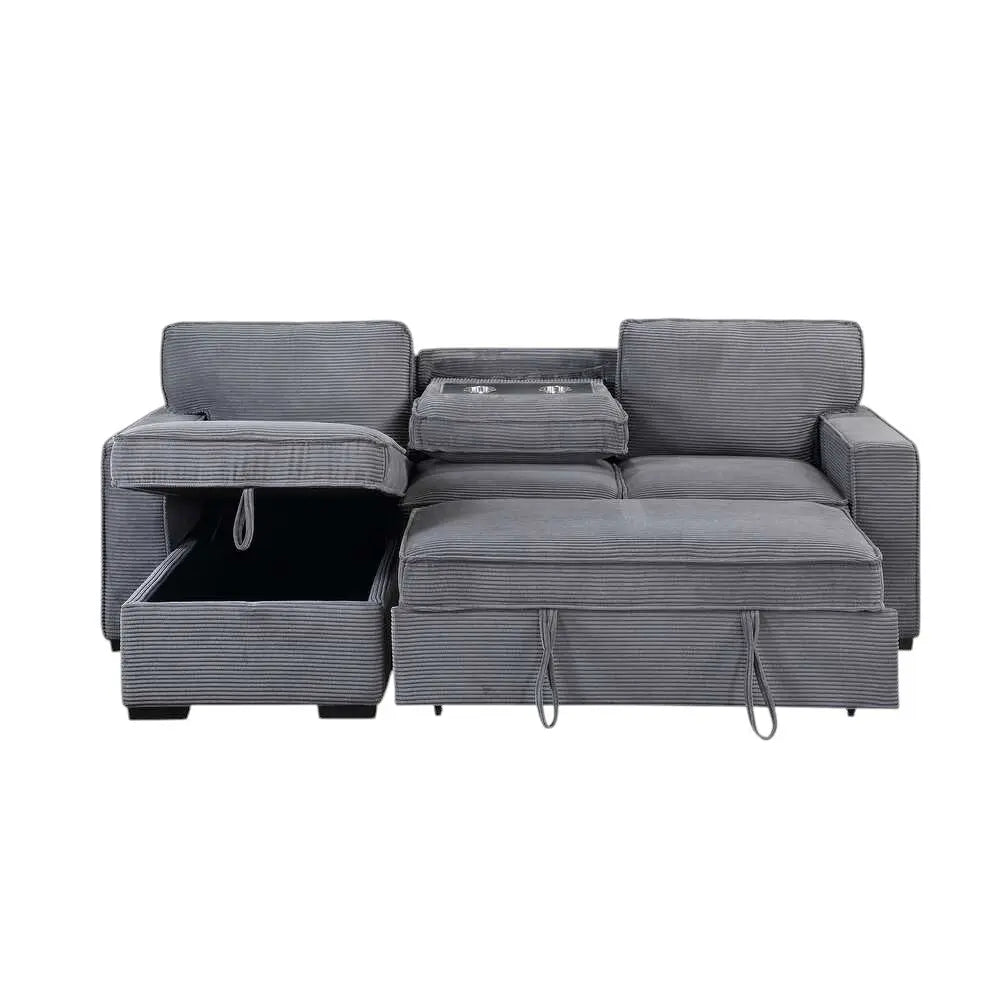 92" Light Gray Sleeper USB Sleeper Sofa And Toss Pillow With Black Legs Homeroots Living Room