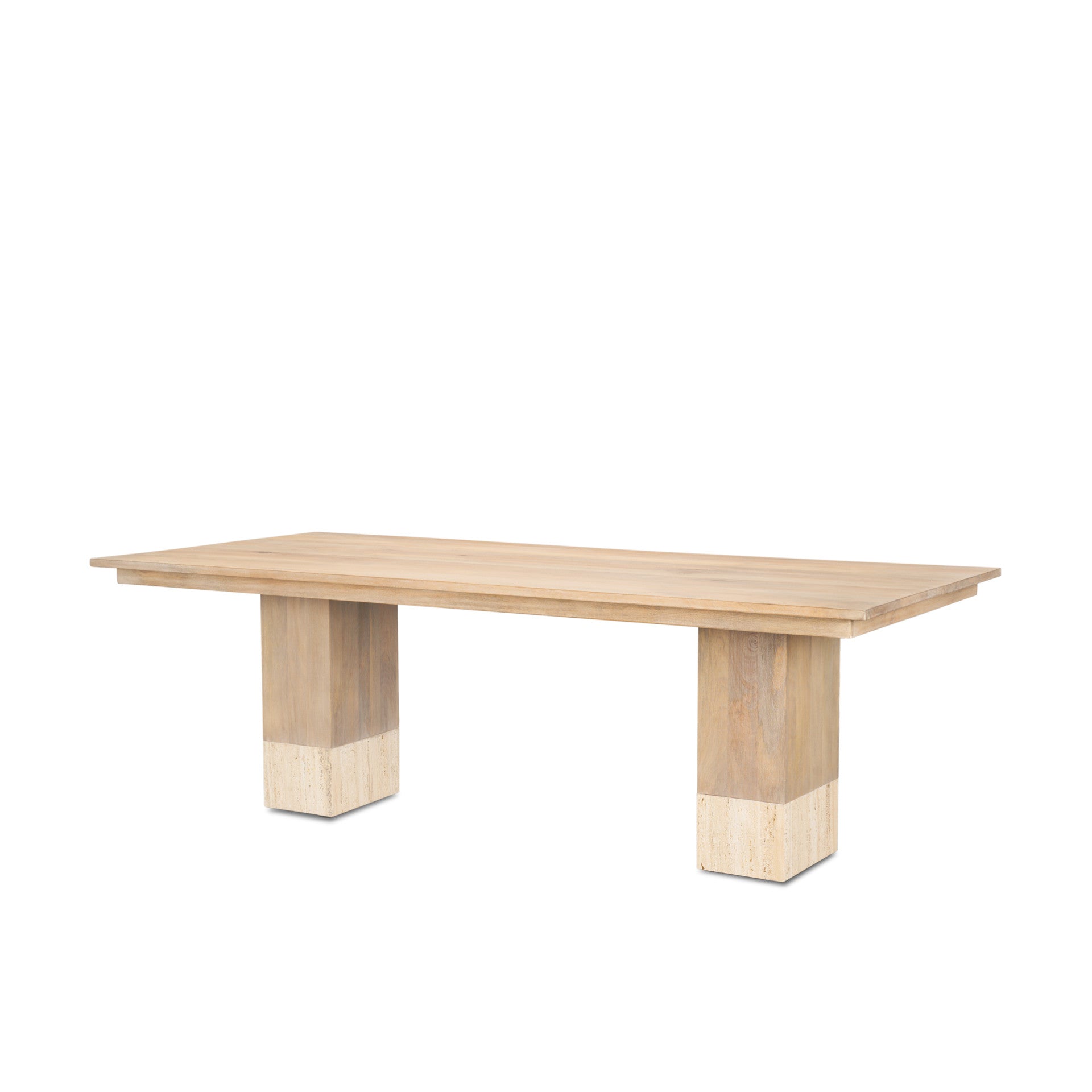 94" Beige Solid Wood and Marble Trestle Base Dining Table Homeroots Kitchen & Dining