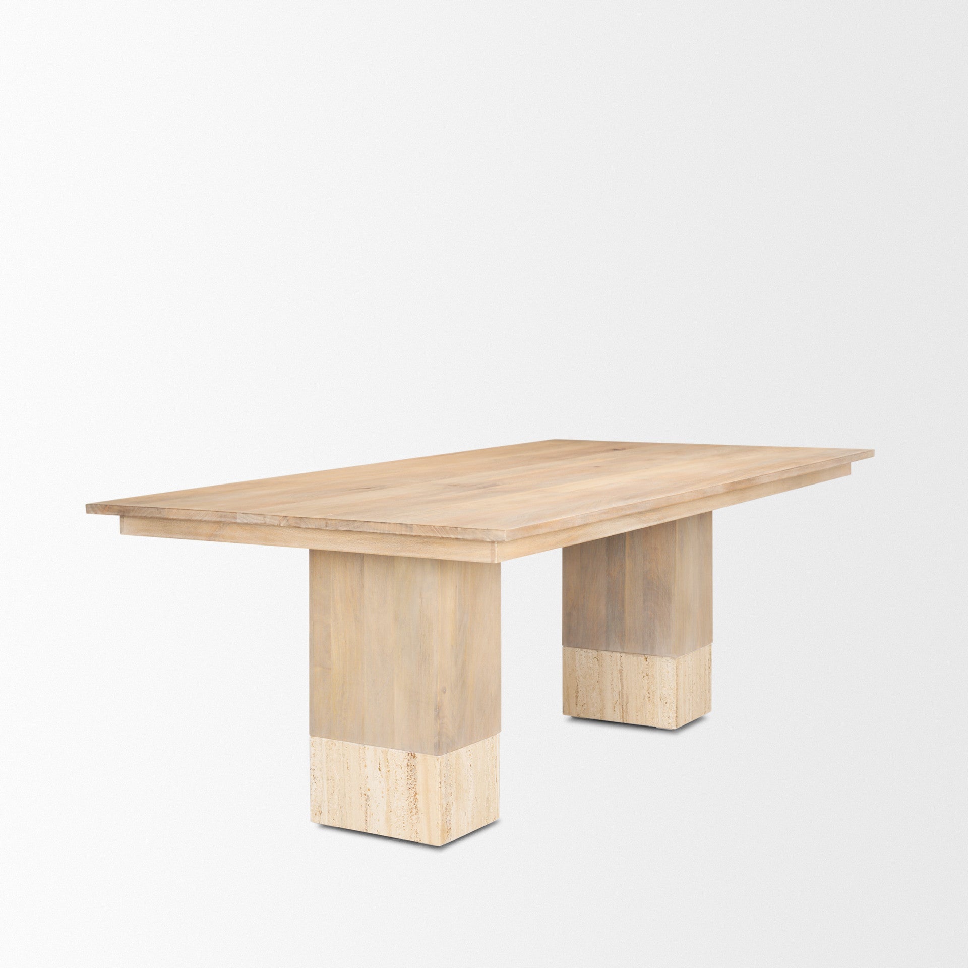 94" Beige Solid Wood and Marble Trestle Base Dining Table Homeroots Kitchen & Dining