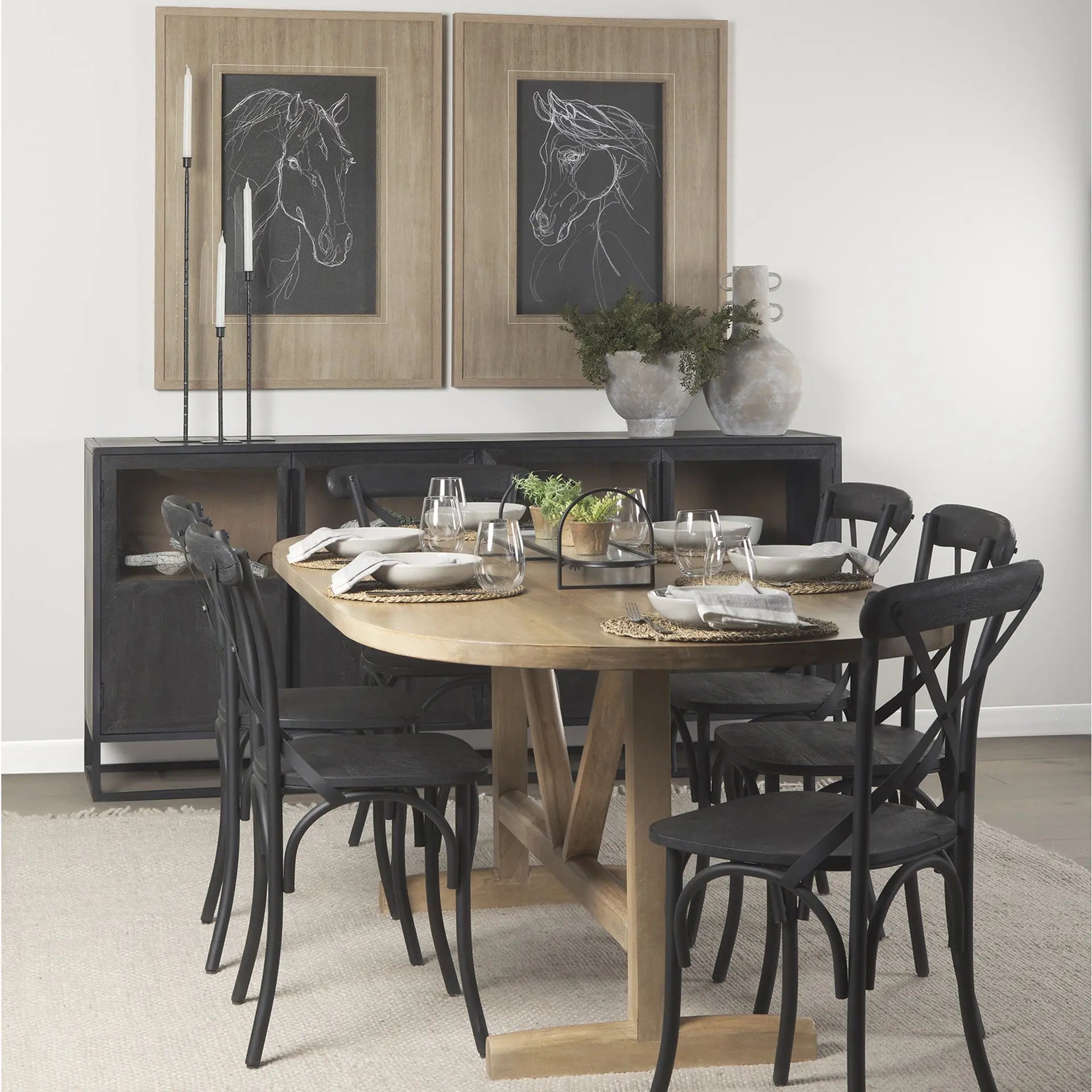 94" Brown Solid Wood Trestle Base Oval Dining Table Homeroots Kitchen & Dining
