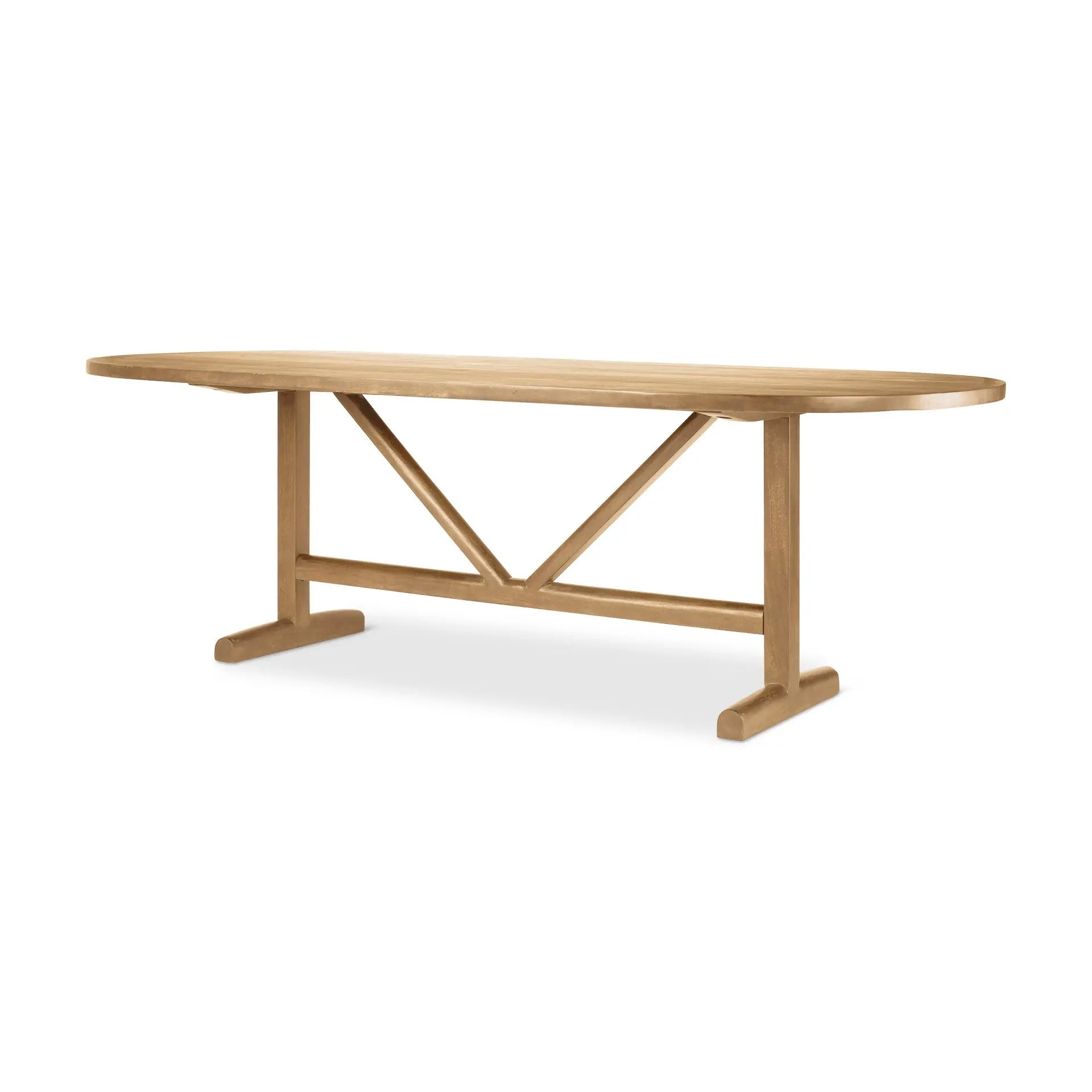94" Brown Solid Wood Trestle Base Oval Dining Table Homeroots Kitchen & Dining
