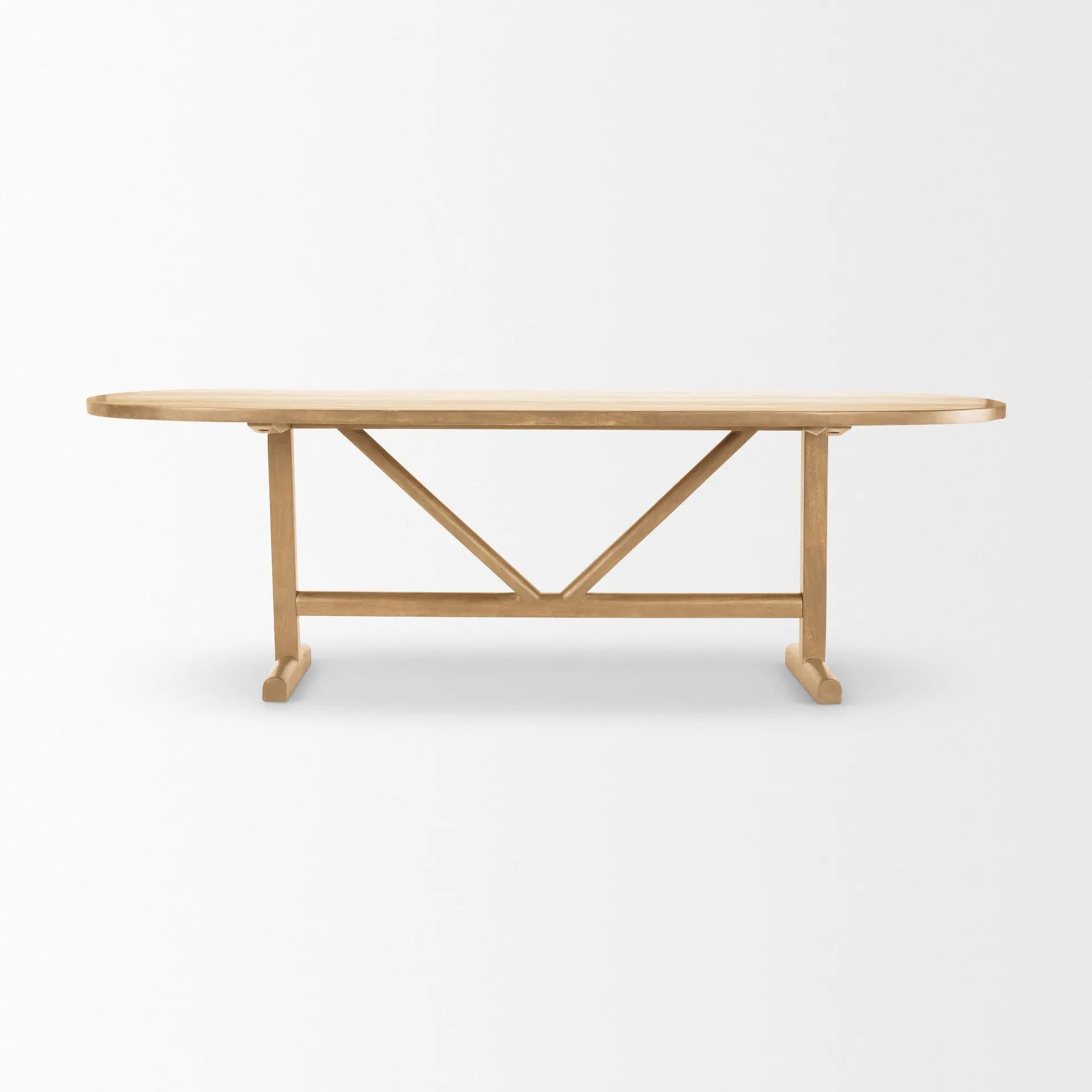 94" Brown Solid Wood Trestle Base Oval Dining Table Homeroots Kitchen & Dining