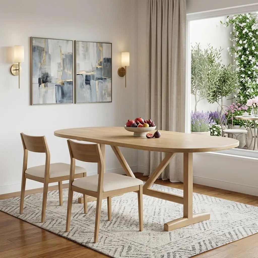 94" Brown Solid Wood Trestle Base Oval Dining Table Homeroots Kitchen & Dining