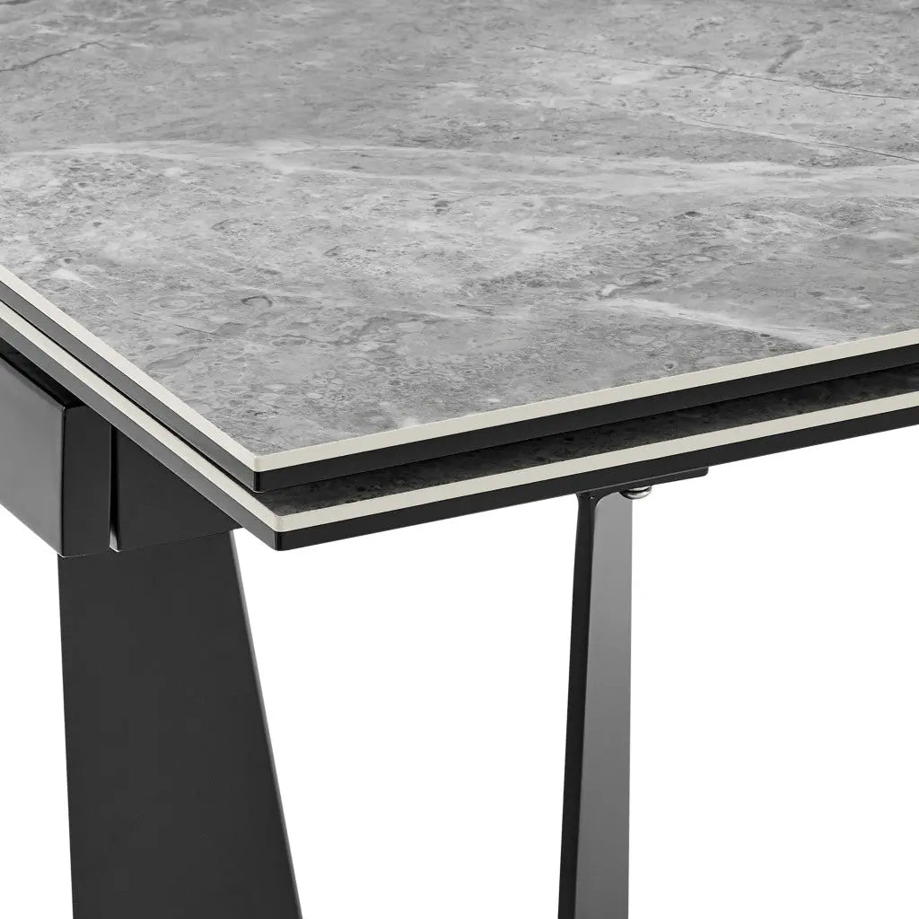 94" Gray and Black Ceramic and Steel Self-Storing Leaf Trestle Base Extendable Dining Table Homeroots Kitchen & Dining