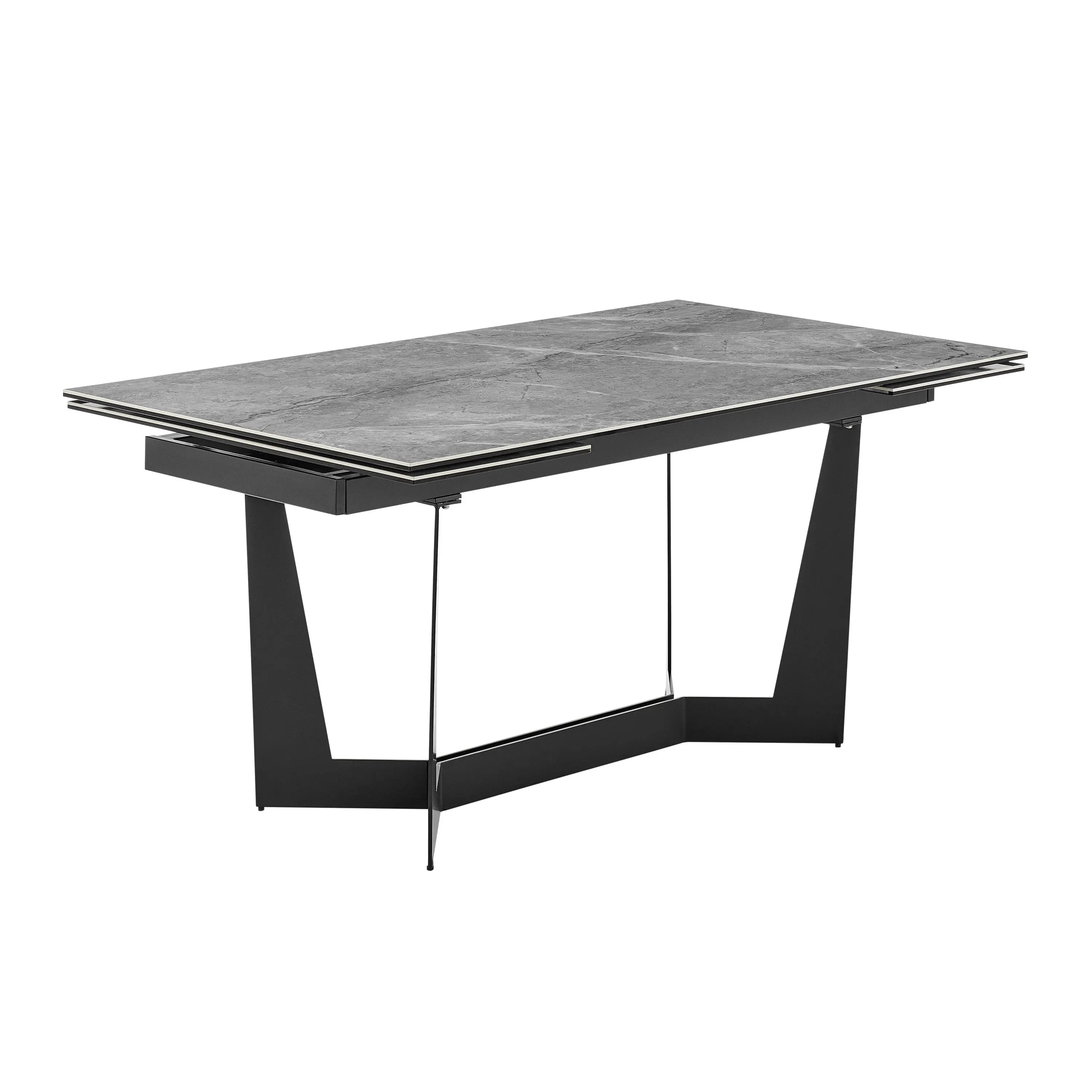 94" Gray and Black Ceramic and Steel Self-Storing Leaf Trestle Base Extendable Dining Table Homeroots Kitchen & Dining